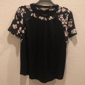 Rebecca Taylor Leopard Print Trim T-shirt Top